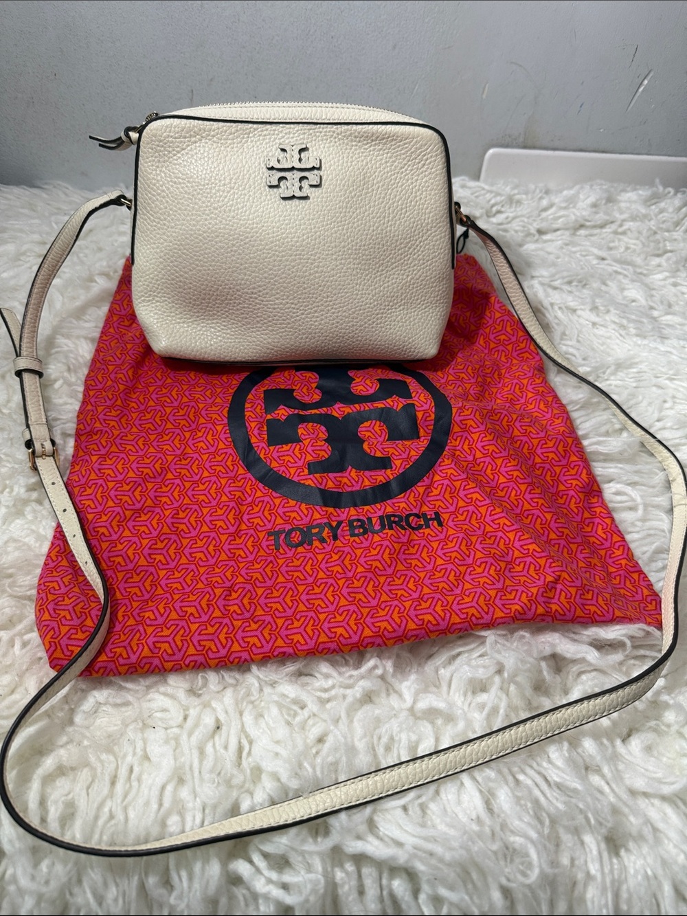 Tory Burch Ivory Pebbled Leather Camera Crossbody small